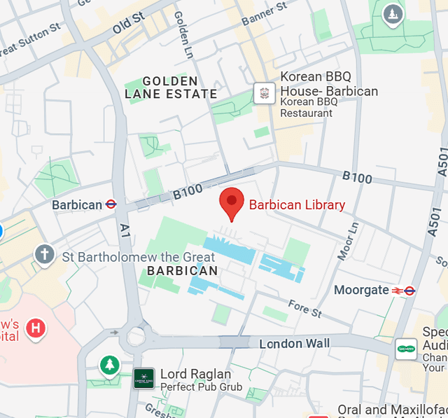 Image shows a map of the location of Barbican Children's Library