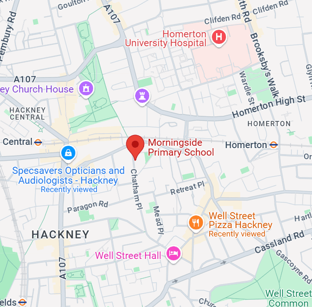Image shows a map of the location of Morningside Primary School in Hackney