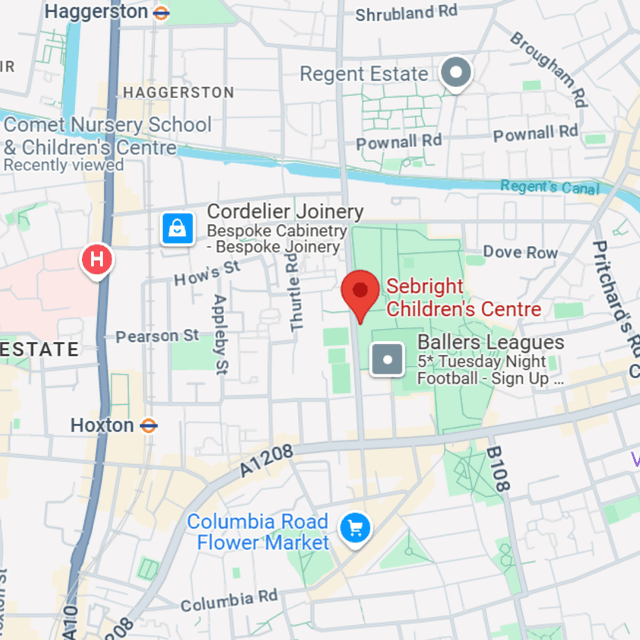 Image shows a map of the location of Sebright Children's Centre in Hackney