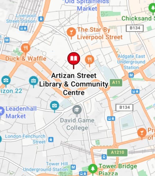 Image shows a map location of Artizan Street Library and Community Centre